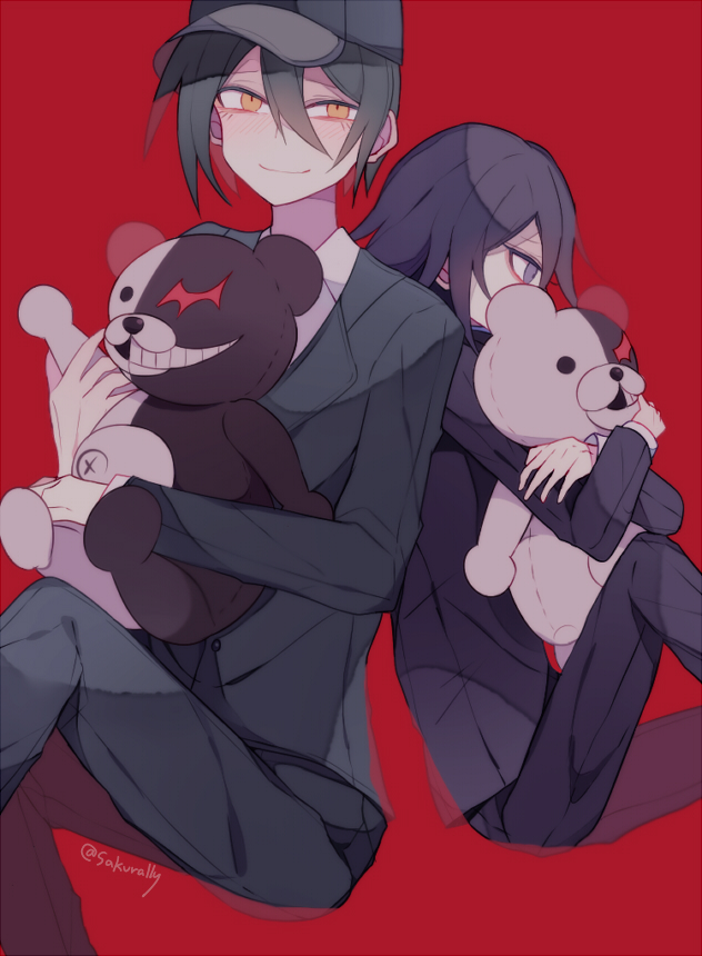 oma kokichi, saihara shuichi, and monokuma (danganronpa and 1 more) drawn by sakura_(fein5862817)