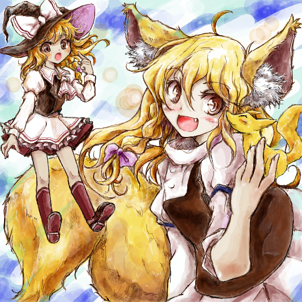 kirisame marisa and youkai fox (touhou) drawn by nanashii_(soregasisan)