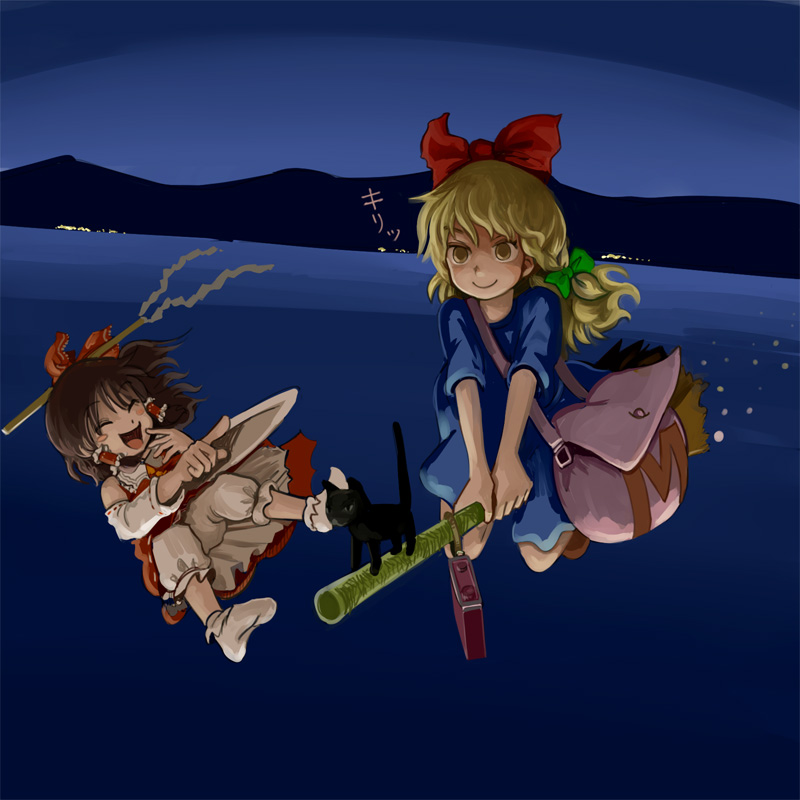 hakurei reimu, kirisame marisa, and kiki (touhou and 1 more) drawn by maku_(wasabishock)