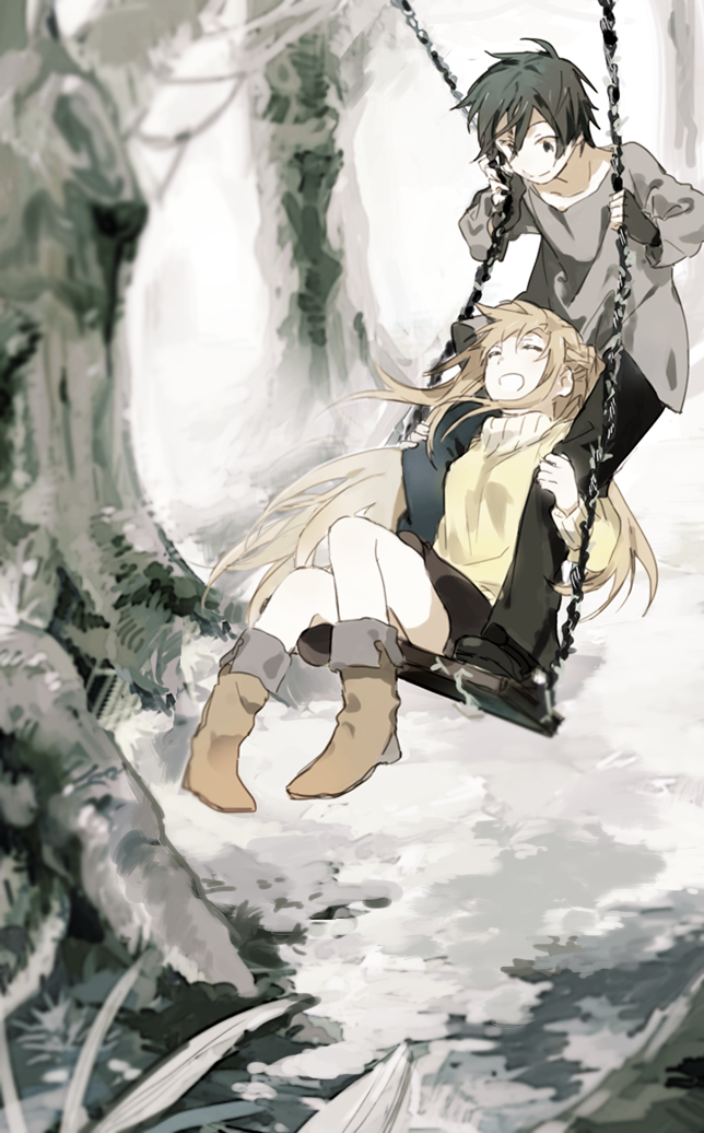 asuna and kirito (sword art online) drawn by nicolat