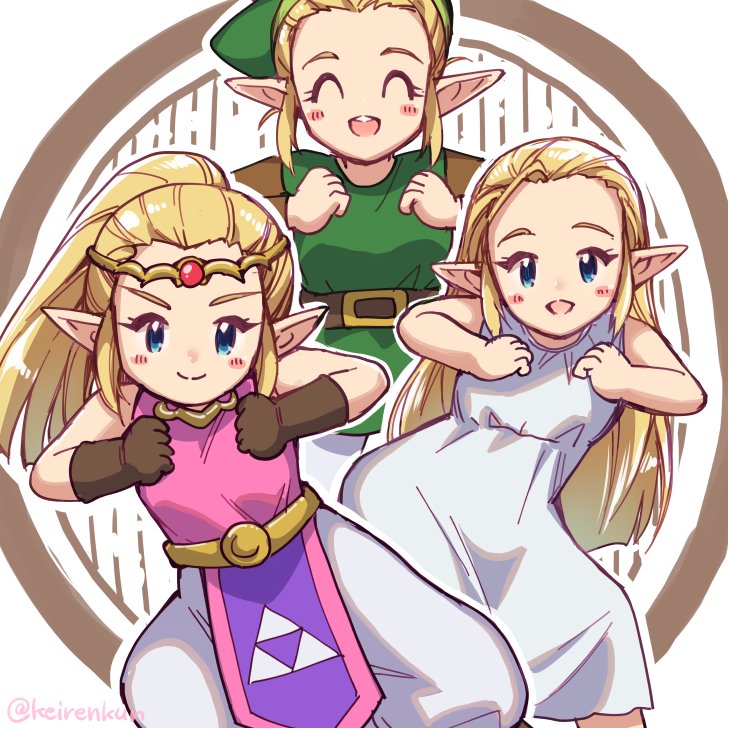 link and princess zelda (the legend of zelda and 1 more) drawn by monbetsu_kuniharu