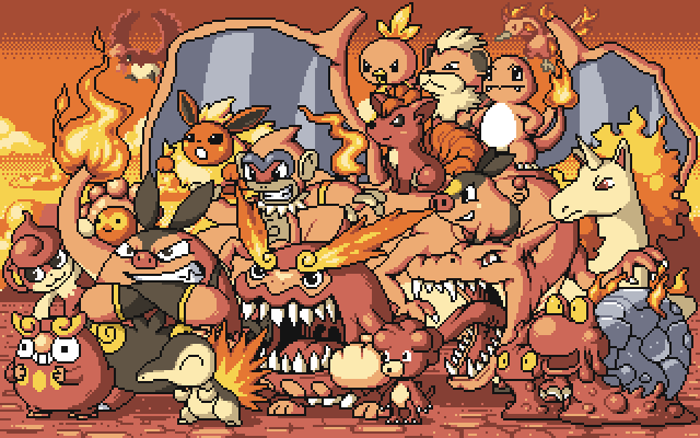 charizard, charmander, flareon, torchic, tepig, and 15 more (pokemon) drawn by paul_robertson