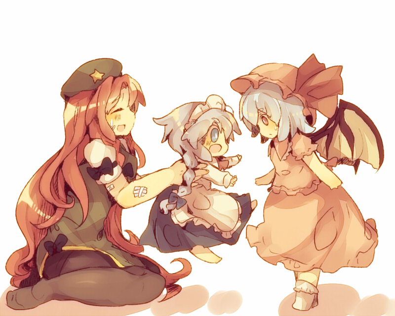 remilia scarlet, izayoi sakuya, and hong meiling (touhou) drawn by masirosu