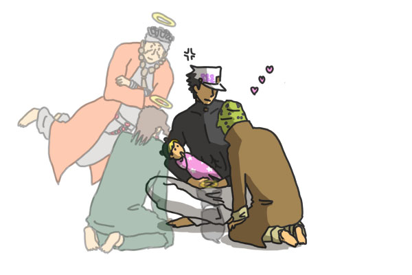 joseph joestar, kujo jotaro, kujo jolyne, kakyoin noriaki, mohammed avdol, and 1 more (jojo no kimyou na bouken and 3 more) drawn by imoichi