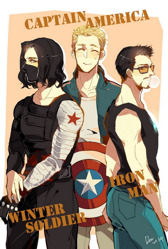 steve rogers, tony stark, james buchanan barnes, and winter soldier (marvel and 3 more) drawn by minihardee