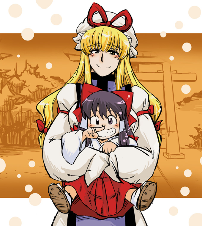 hakurei reimu and yakumo yukari (touhou) drawn by azuki_osamitsu