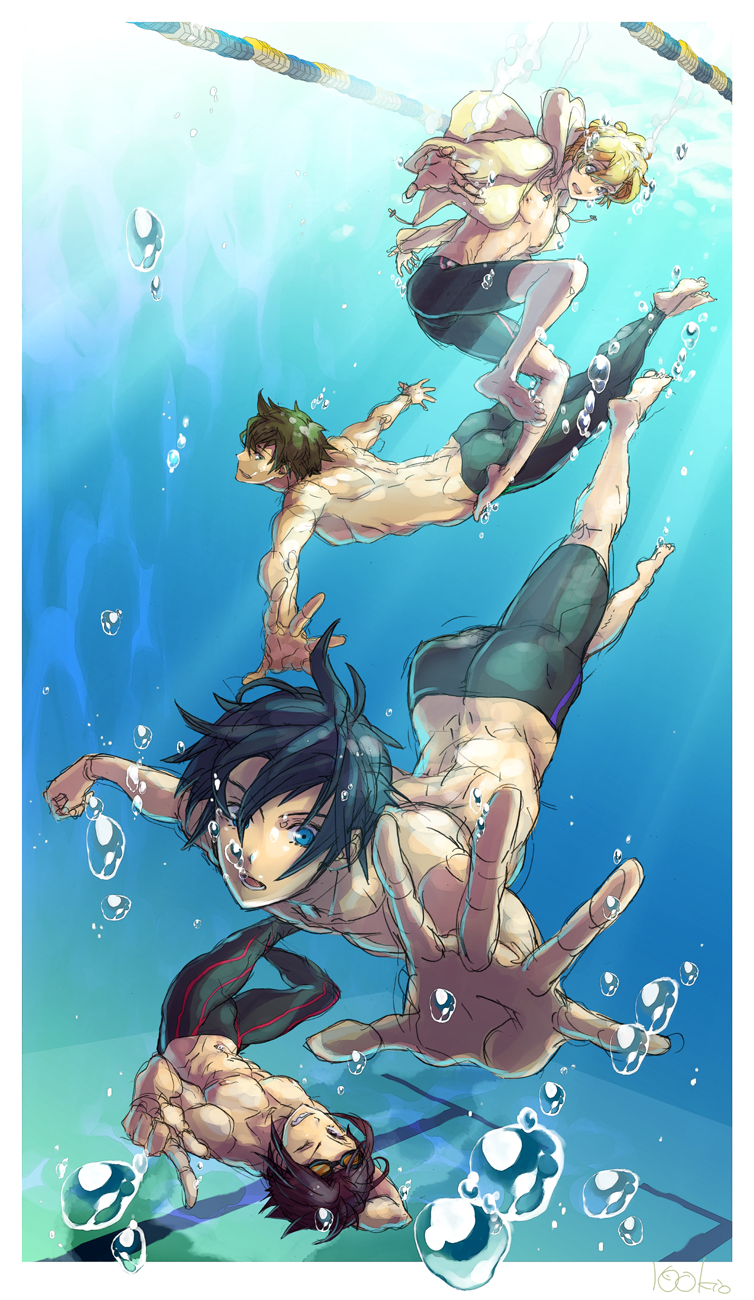 tachibana makoto, nanase haruka, matsuoka rin, and hazuki nagisa (free! and 1 more) drawn by hyakkimaru_(100mani)