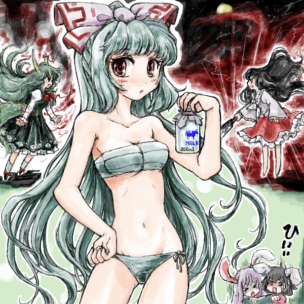 reisen udongein inaba, fujiwara no mokou, kamishirasawa keine, houraisan kaguya, inaba tewi, and 1 more (touhou) drawn by nanashii_(soregasisan)