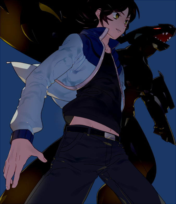 hilbert and zekrom (pokemon and 1 more) drawn by emje_(uncover)