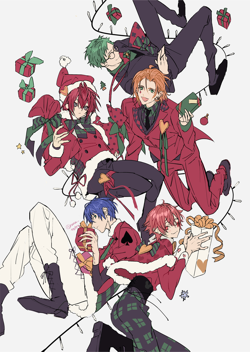 ace trappola, riddle rosehearts, deuce spade, trey clover, and cater diamond (twisted wonderland) drawn by nana_tetra