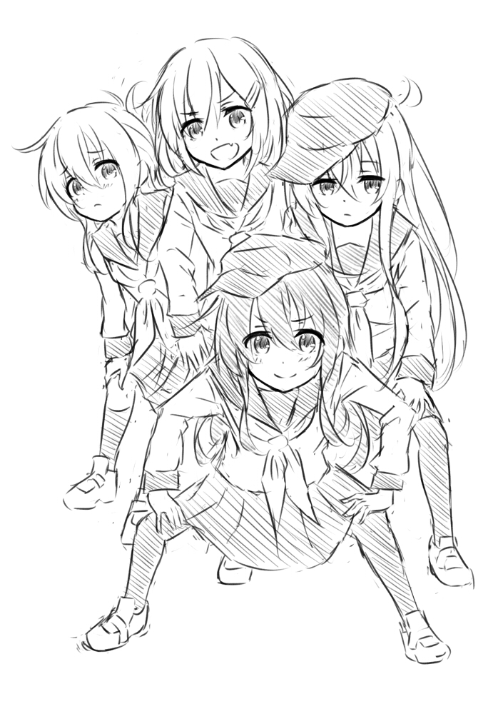 hibiki, inazuma, ikazuchi, and akatsuki (kantai collection and 1 more) drawn by azuuru