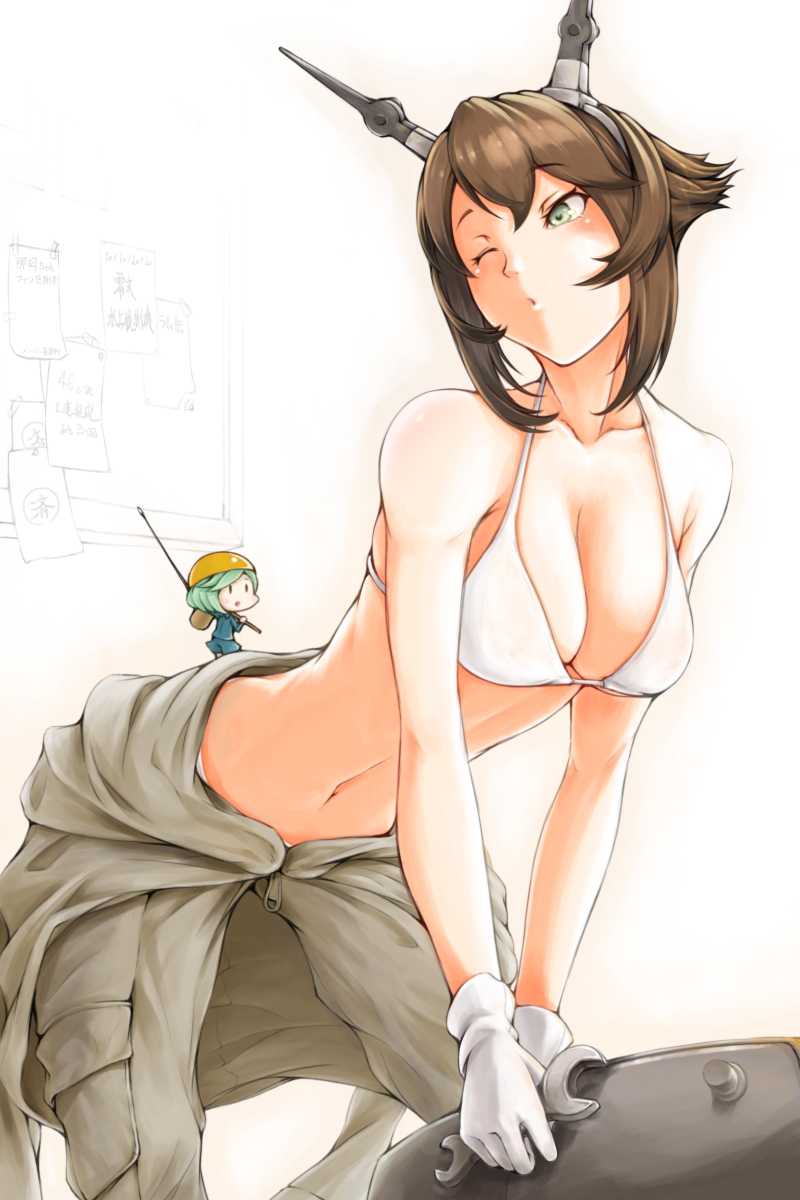 mutsu, fairy, and helmet musume (kantai collection) drawn by mochimochi_omochi