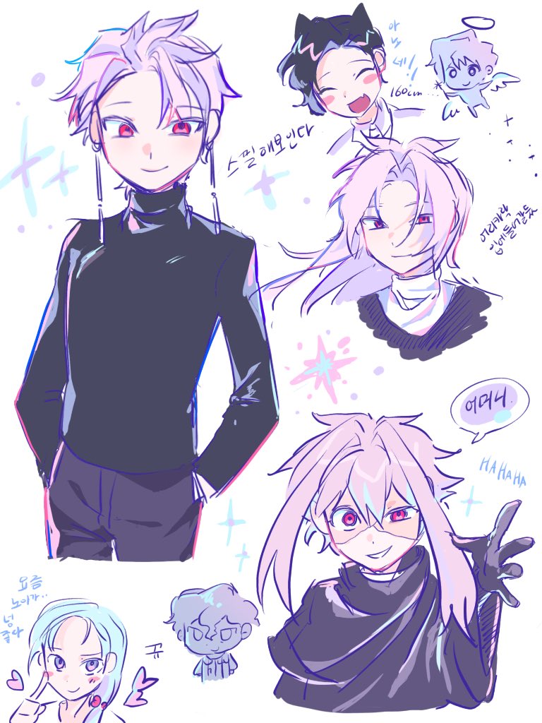 hatsutori hajime, utsugi noriyuki, theodore riddle, enomoto noa, nijou ryuu, and 1 more (saibou shinkyoku) drawn by iro_(mywife_sunny)