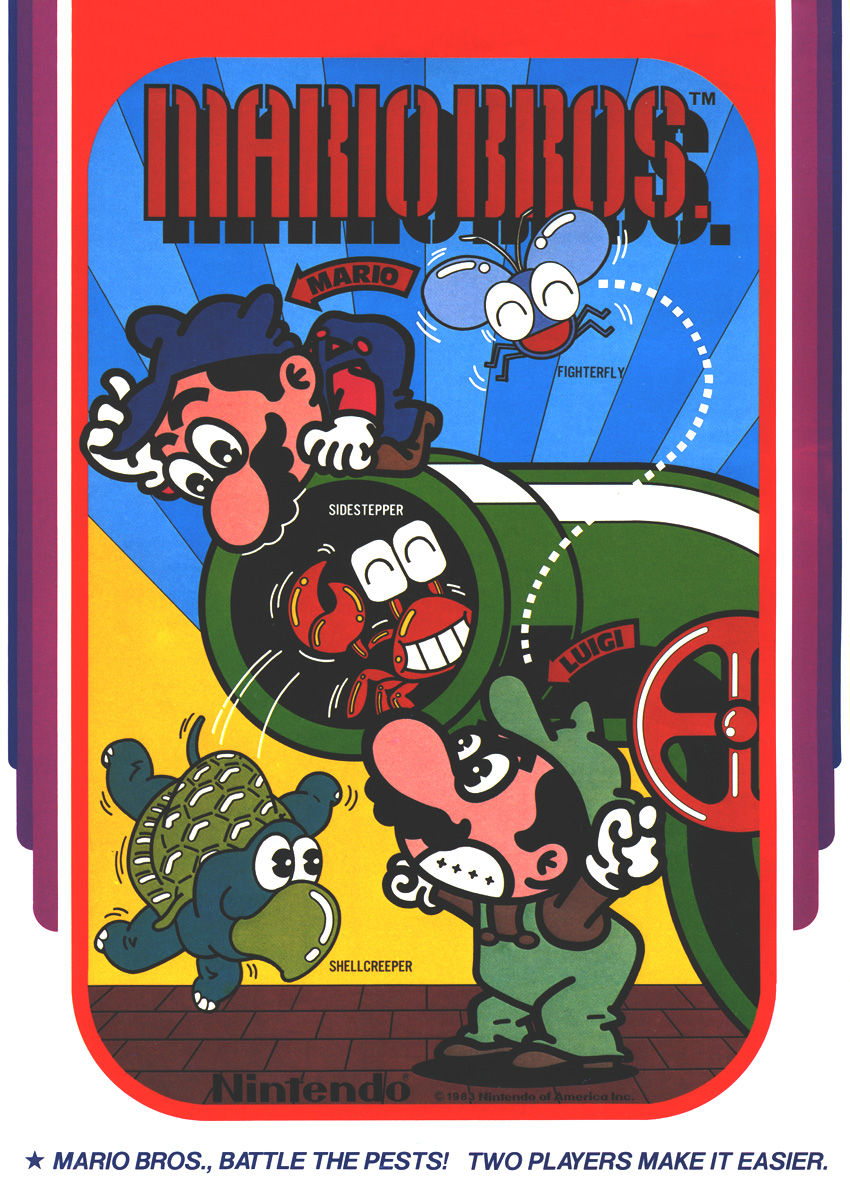 mario, luigi, sidestepper, shellcreeper, and fighter fly (mario and 2 more)