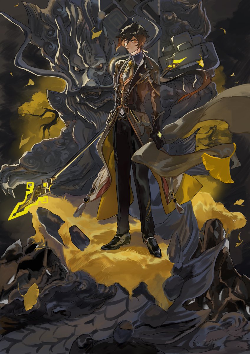 zhongli and rex lapis (genshin impact) drawn by esyajouri
