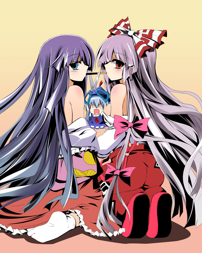 fujiwara no mokou, kamishirasawa keine, and houraisan kaguya (touhou) drawn by sen_(astronomy)