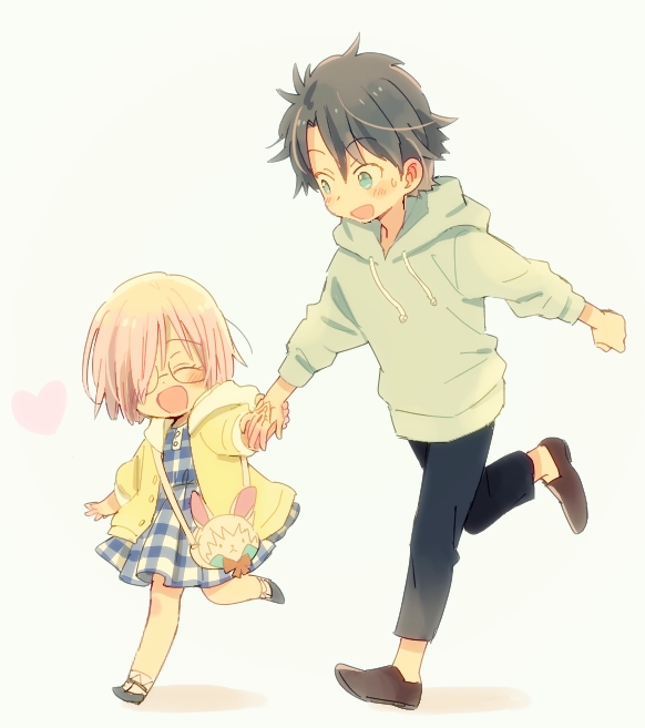 mash kyrielight, fujimaru ritsuka, and fou (fate and 1 more) drawn by katagiri_atsuko