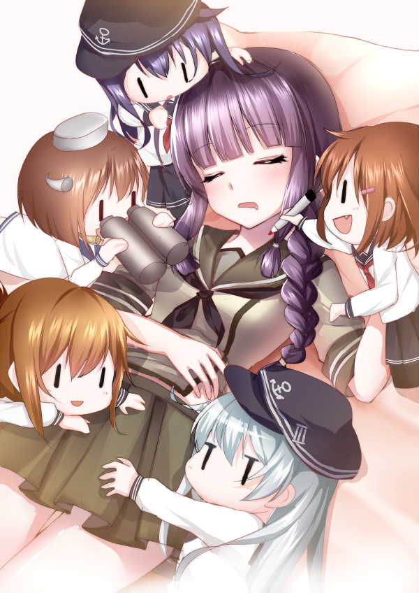 hibiki, inazuma, ikazuchi, akatsuki, yukikaze, and 1 more (kantai collection) drawn by mallizmora