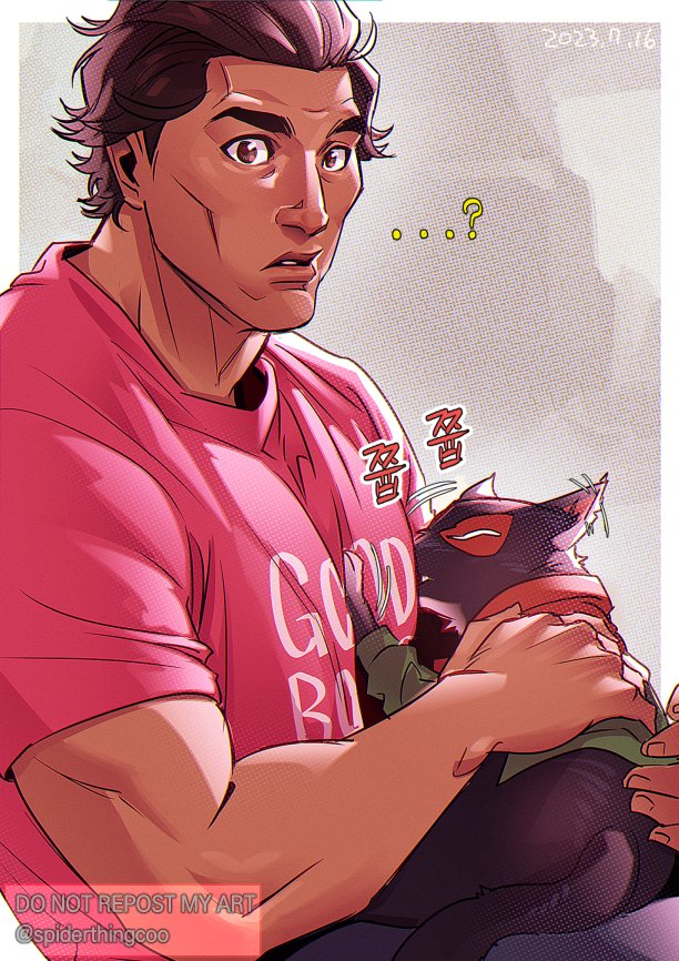 miguel o'hara, miles morales, and meows morales (marvel and 3 more) drawn by spiderthingcoo