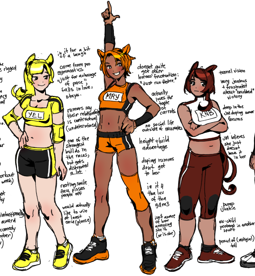 jovial merryment, lightning strikes thrice, and door knob (horse race tests) drawn by mars_(rotyolk)