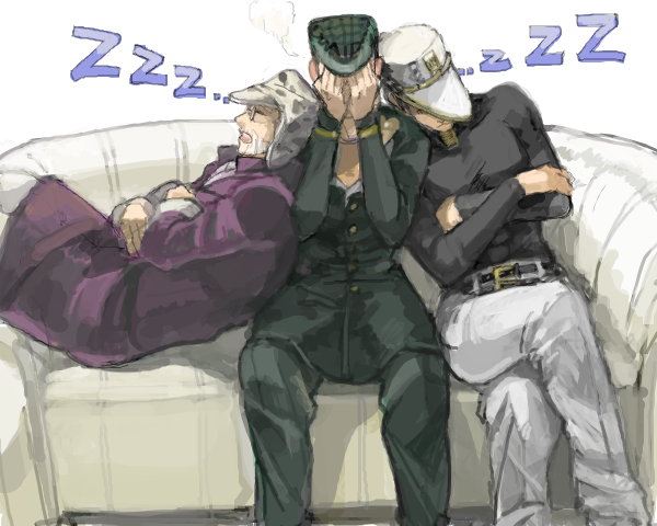 joseph joestar, kujo jotaro, and higashikata josuke (jojo no kimyou na bouken and 1 more) drawn by machch