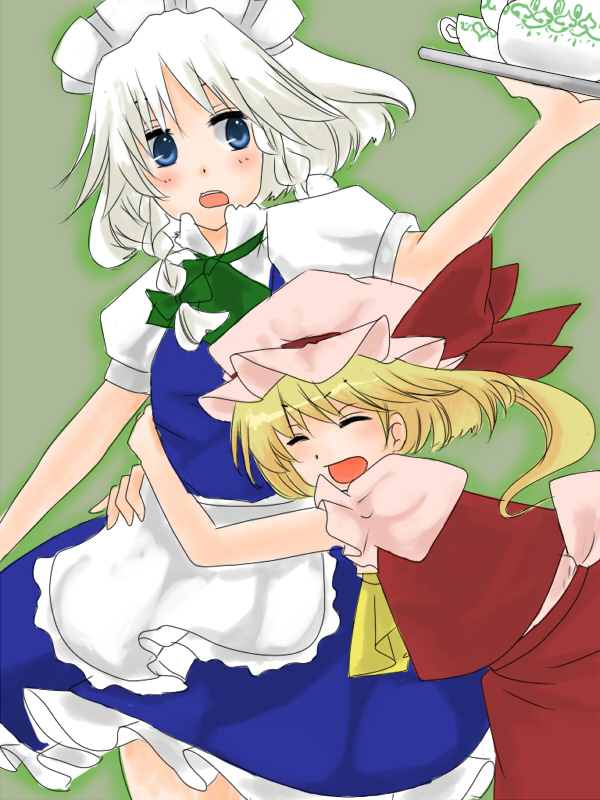 flandre scarlet and izayoi sakuya (touhou) drawn by nishino_miyuki