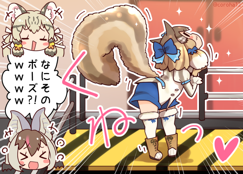 brown long-eared bat, siberian chipmunk, and geoffroy's cat (kemono friends and 2 more) drawn by coroha