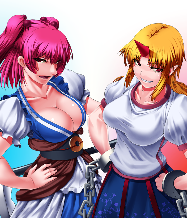 hoshiguma yuugi and onozuka komachi (touhou) drawn by akimichi