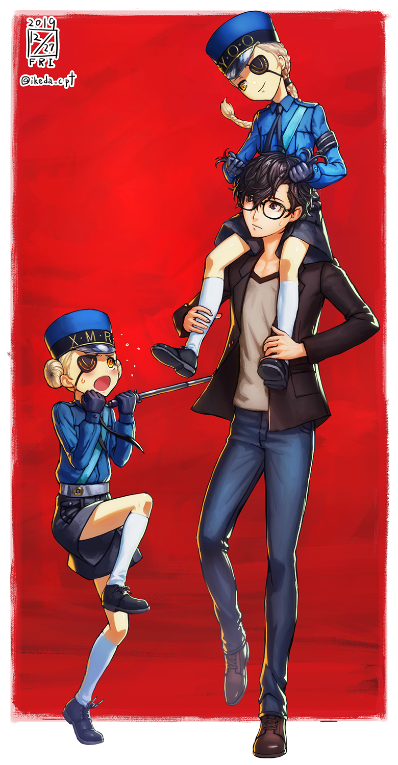 amamiya ren, caroline, and justine (persona and 2 more) drawn by ikeda_(cpt)