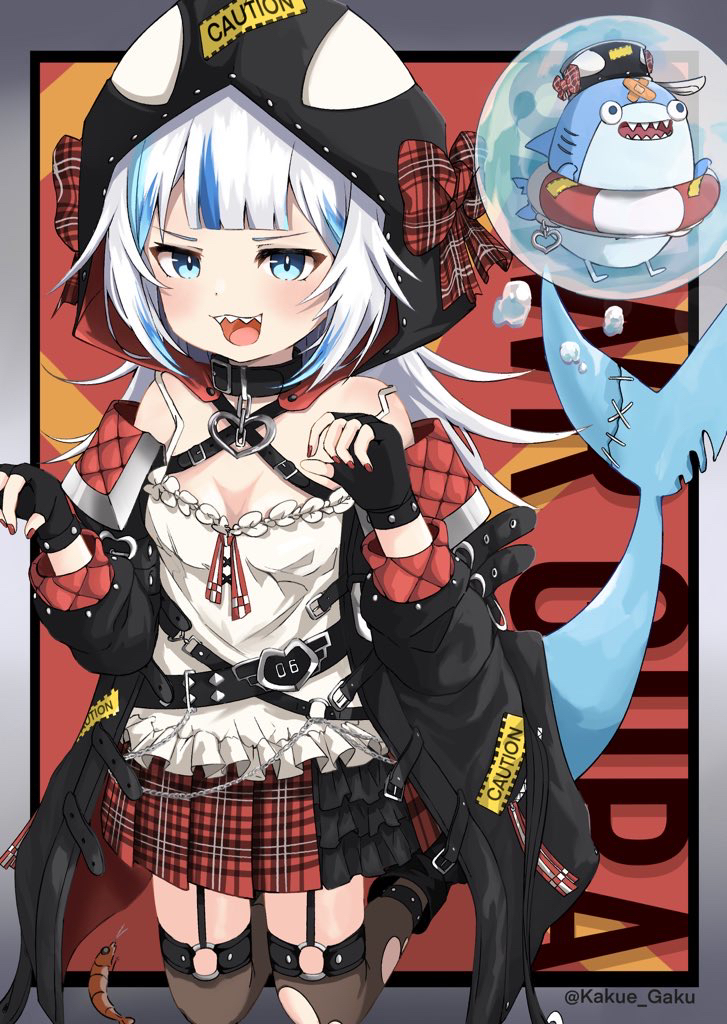 gawr gura, sakamata chloe, and bloop (hololive and 1 more) drawn by kakue_gaku