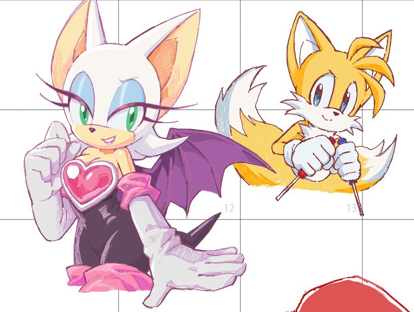 rouge the bat and tails (sonic) drawn by hashi84e