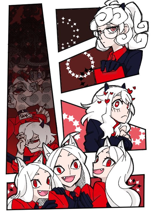lucifer, modeus, justice, cerberus, judgement, and 5 more (helltaker) drawn by no_tarudamu