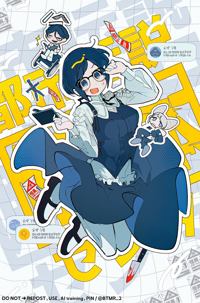 fukurai azami, meguriya ayumu, and jasmine (toshi densetsu kaitai center) drawn by btmr_game