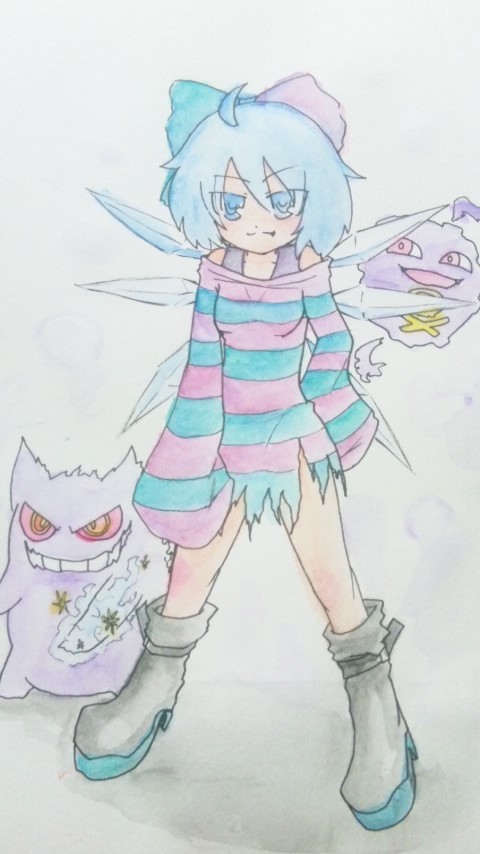 cirno, gengar, roxie, and koffing (touhou and 2 more) drawn by yuzuazu