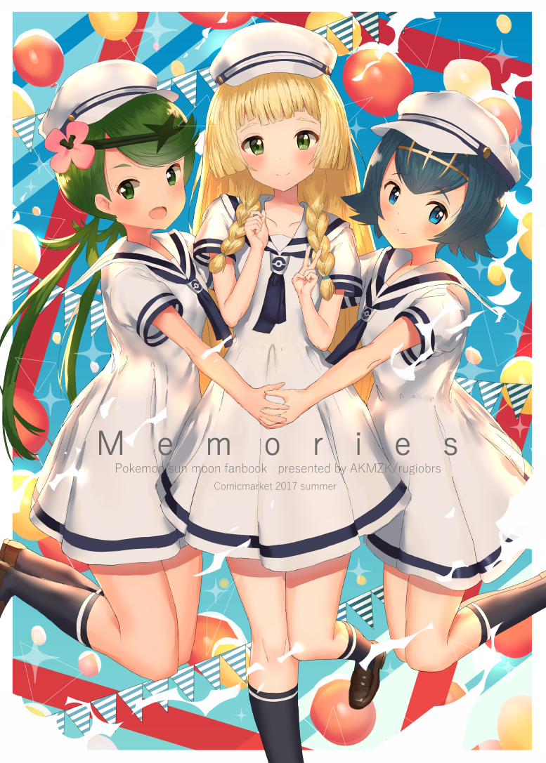 lillie, lana, and mallow (pokemon and 1 more) drawn by akamizuki_(akmzk)