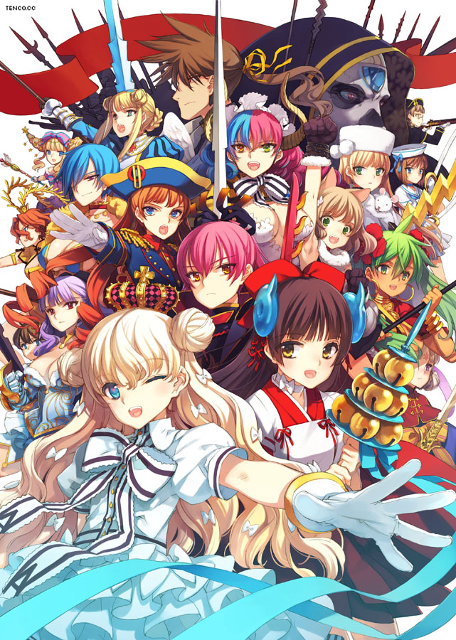 protagonist, himiko, king arthur, gawain, ivan, and 13 more (eiyuu senki) drawn by oyari_ashito