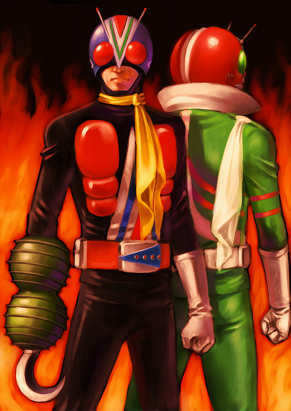 kamen rider v3 and riderman (kamen rider and 1 more) drawn by yusao