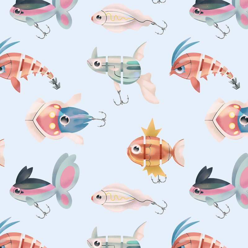 magikarp, remoraid, finneon, inkay, tynamo, and 1 more (pokemon) drawn by pinkgermy