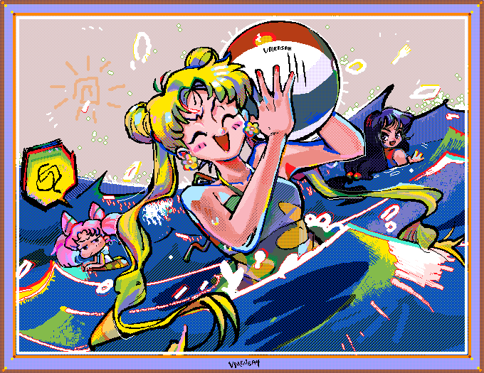 tsukino usagi, hino rei, and chibi usa (bishoujo senshi sailor moon) drawn by vibnib