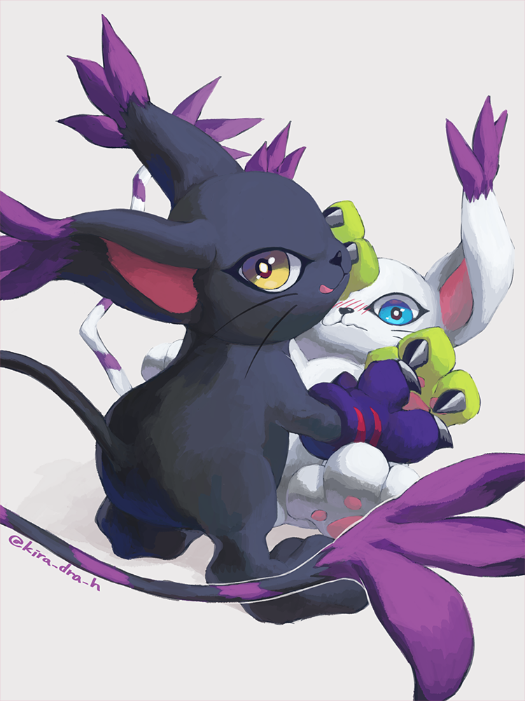 tailmon and blacktailmon (digimon) drawn by kira_(kira_dra)