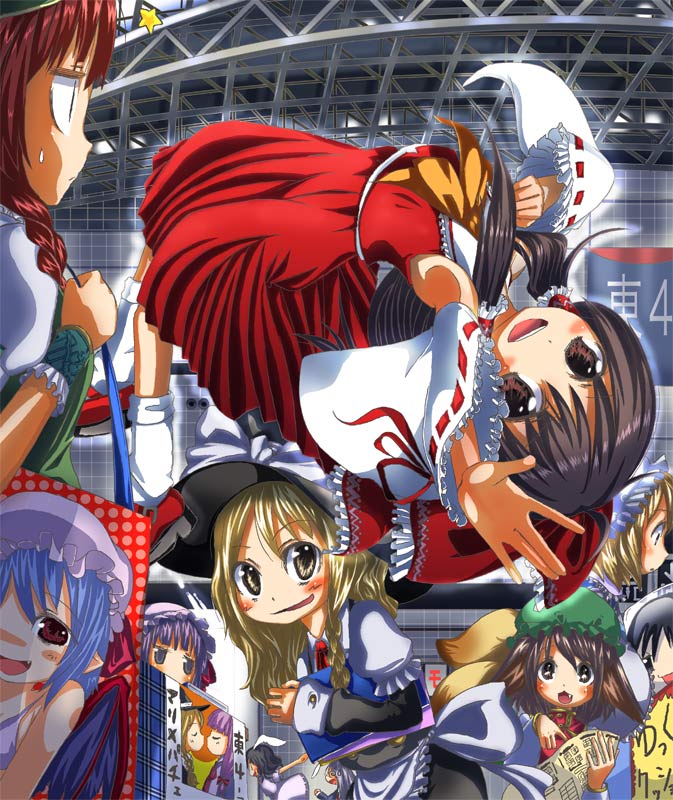 hakurei reimu, kirisame marisa, remilia scarlet, patchouli knowledge, reisen udongein inaba, and 4 more (touhou) drawn by cream_(nipakupa)
