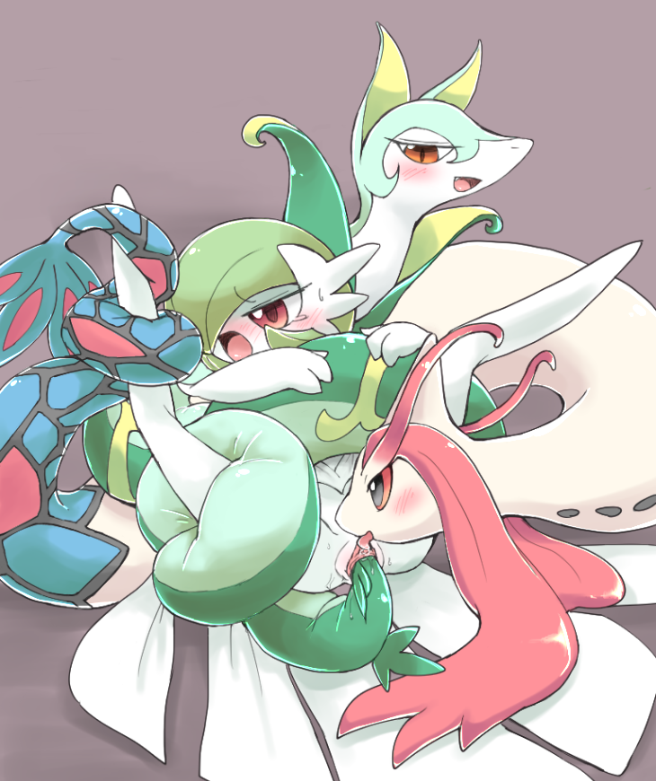gardevoir, mega gardevoir, milotic, and serperior (pokemon) drawn by monuke30