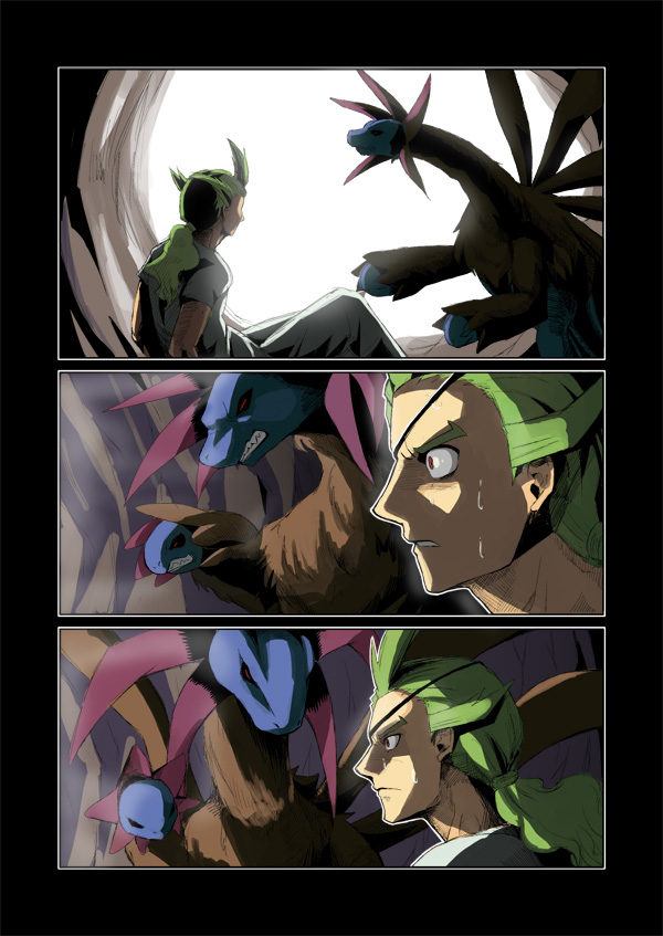 hydreigon and ghetsis (pokemon and 1 more) drawn by kurobis