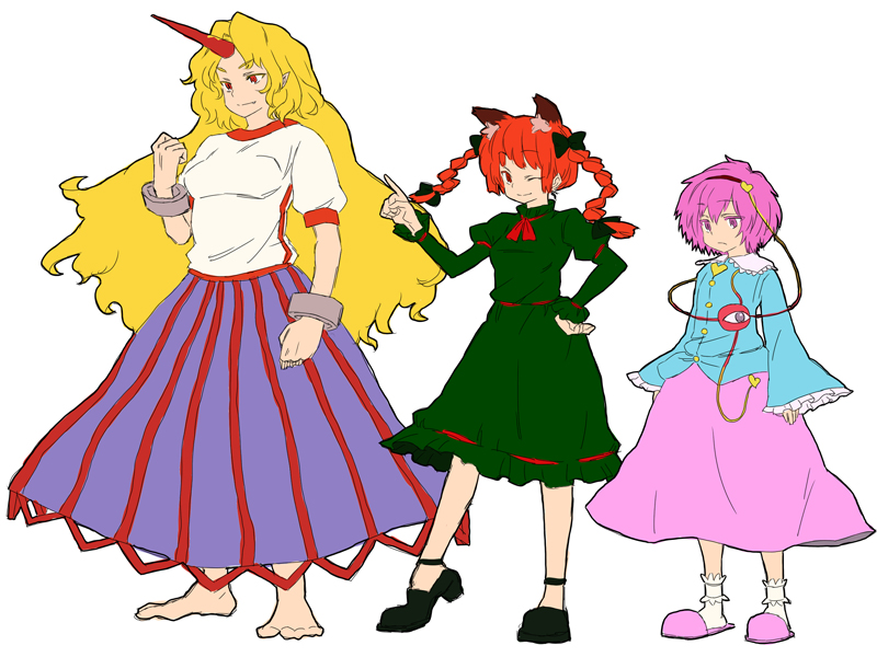 komeiji satori, kaenbyou rin, and hoshiguma yuugi (touhou) drawn by matsutani
