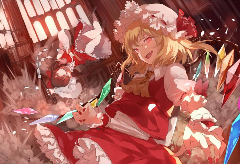 hakurei reimu and flandre scarlet (touhou) drawn by ran_(bukeranwu)