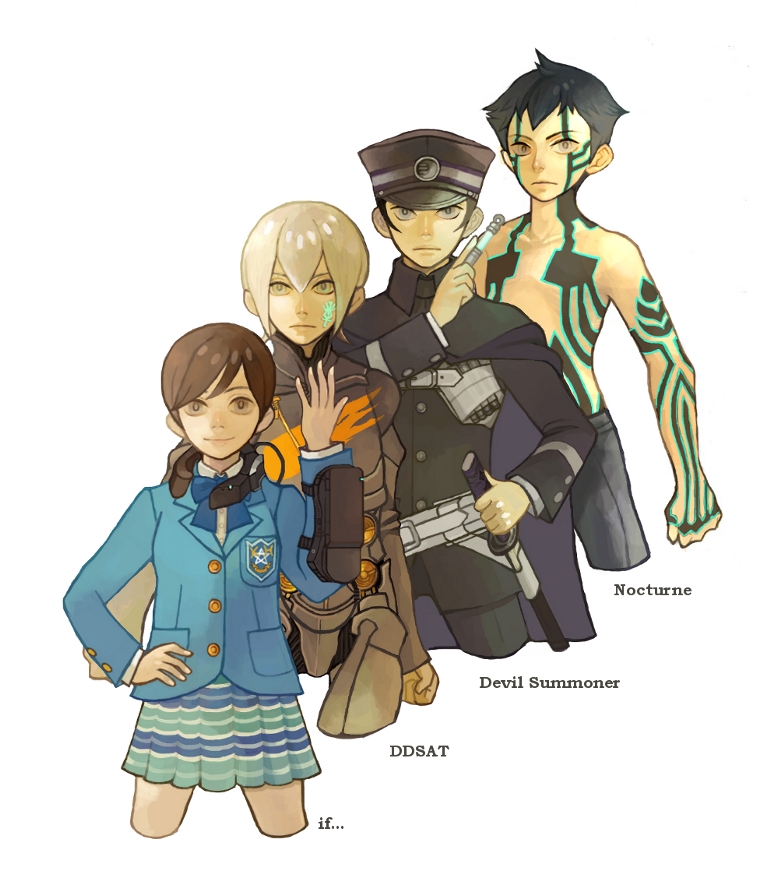 demi-fiend, kuzunoha raidou, serph, and uchida tamaki (shin megami tensei and 5 more) drawn by i-nhoc