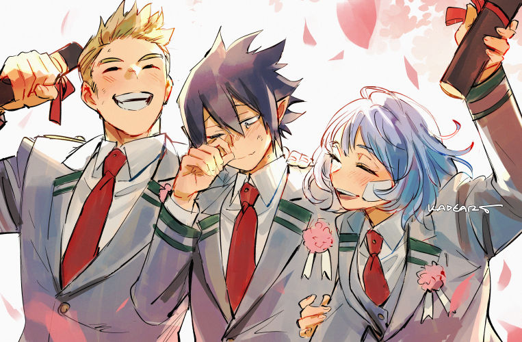 hado nejire, togata mirio, and amajiki tamaki (boku no hero academia) drawn by kadeart