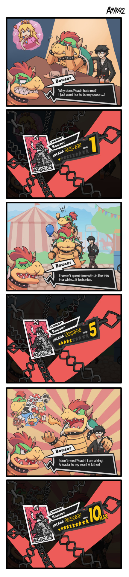 princess peach, amamiya ren, bowser, piranha plant, goomba, and 7 more (persona and 3 more) drawn by ayyk92