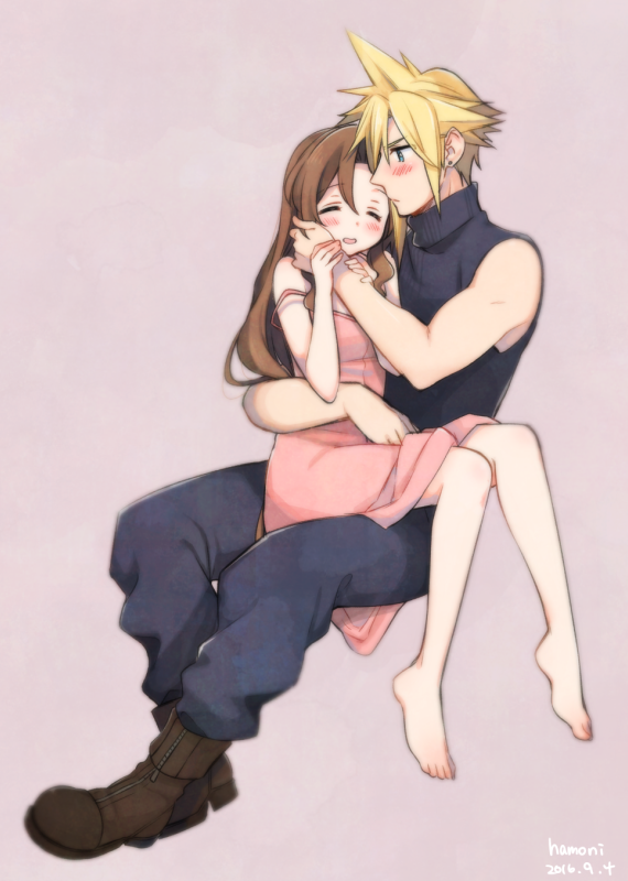 cloud strife and aerith gainsborough (final fantasy and 1 more) drawn by krudears