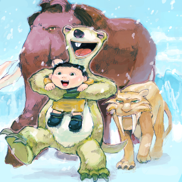 manfred, sidney, diego, and roshan (ice age) drawn by t_k_g